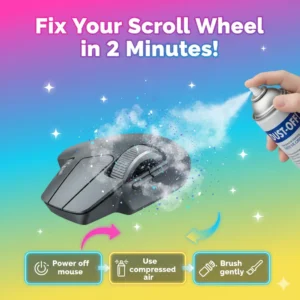 how to clean Logitech MX Master 3 scroll wheel with compressed air and brush.