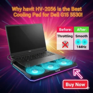Bright comparison chart for the best cooling pad for Dell G15 5530 gaming laptop with gaming aesthetic.