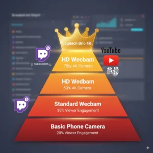 Streaming equipment quality pyramid with Logitech Brio 4K webcam at top tier