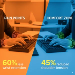 Traditional keyboard vs Kinesis Advantage360 ergonomic comparison showing posture differences