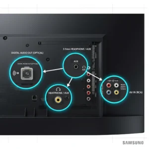 Diagram of audio output ports on the back of a Samsung television.