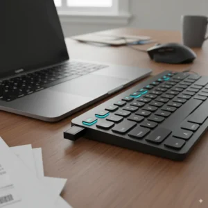 Logitech MX Keys keyboard connecting to a laptop using the Unifying Receiver.