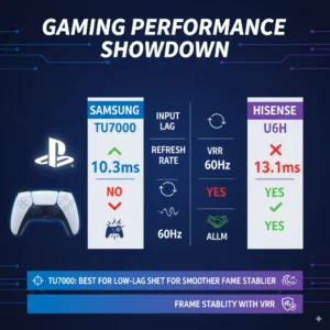 comparing gaming performance of Samsung TU7000 vs Hisense U6H for PS5.