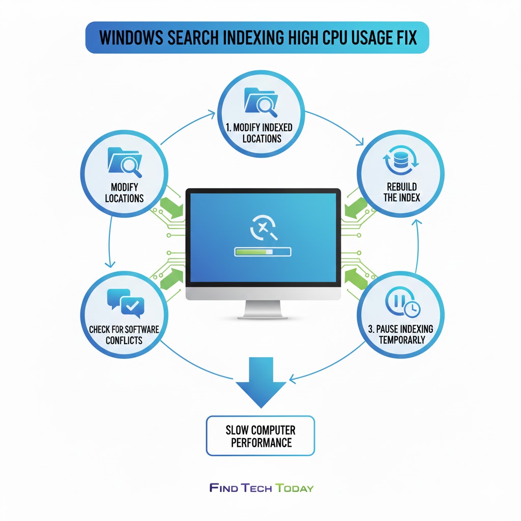 Steps to fix Windows Search indexing high CPU usage