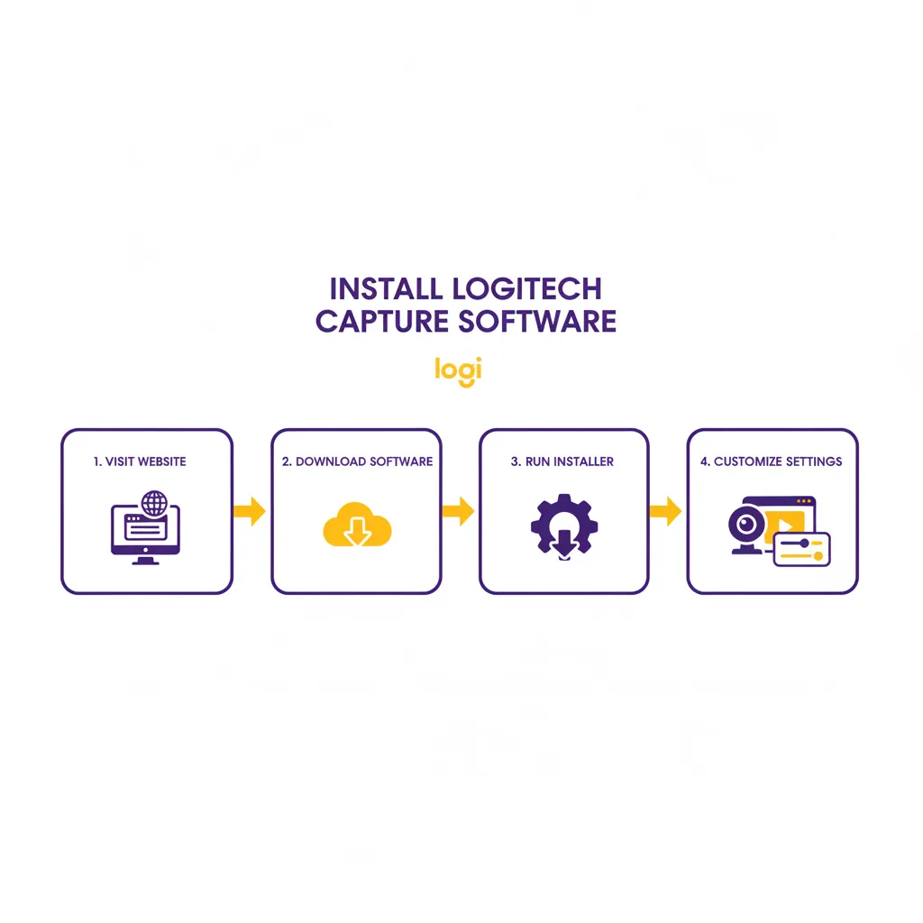 showing steps to install Logitech Capture software for Logitech webcam advanced settings.