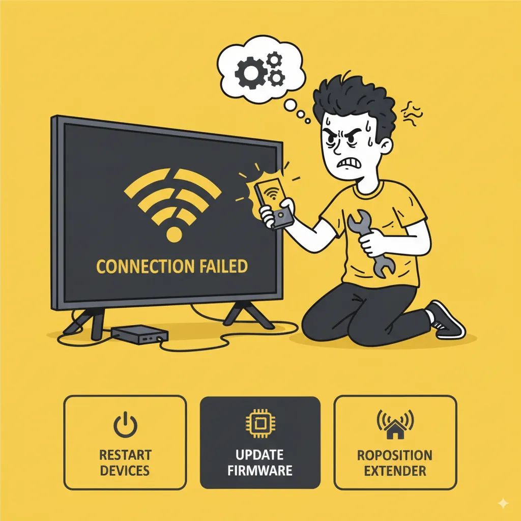 Troubleshooting WiFi extender connectivity problems on Samsung Smart TV.
