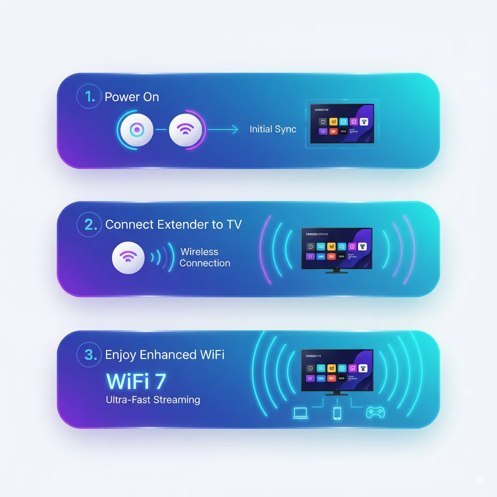 the process of connecting a WiFi extender to a Samsung Smart TV.